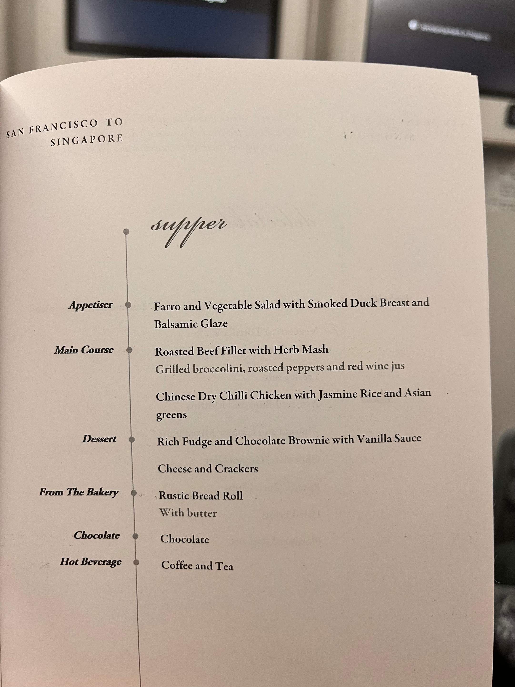 Singapore Airlines Premium Economy Menu Continued
