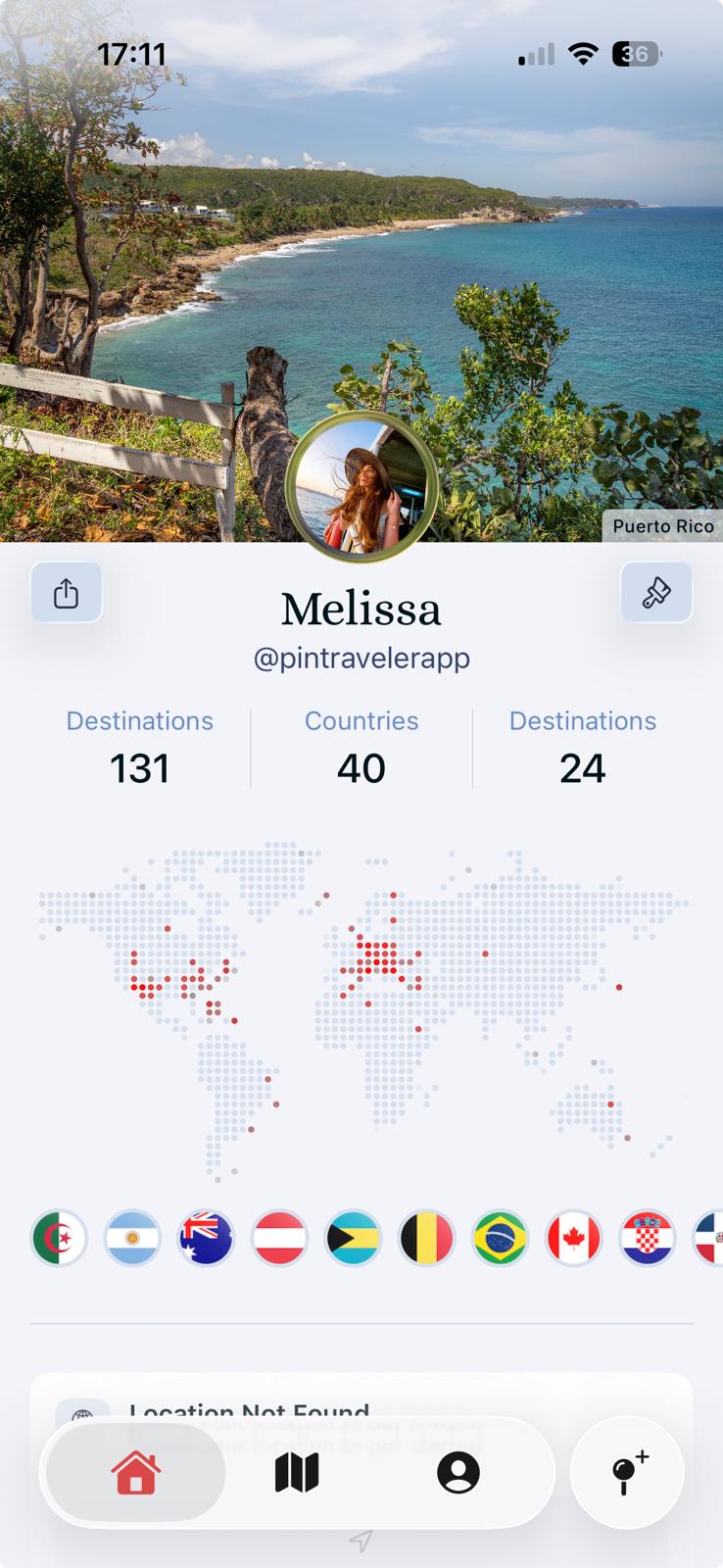 PinTraveler travel map profile
