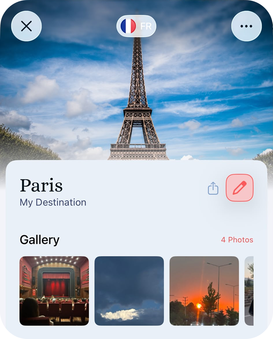 Paris destination details screenshot